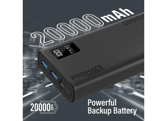 Promate Bolt-20Pro 20000Mah Slim Power Bank with Dual USB Ports, Safe Adaptive Charging